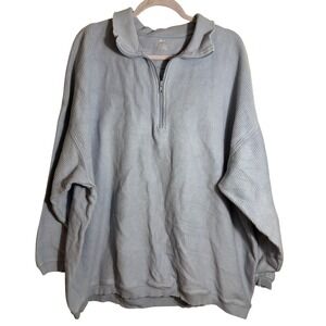 Aerie Women's Light Blue Ribbed Quarter-Zip Pullover Sweatshirt Size XL